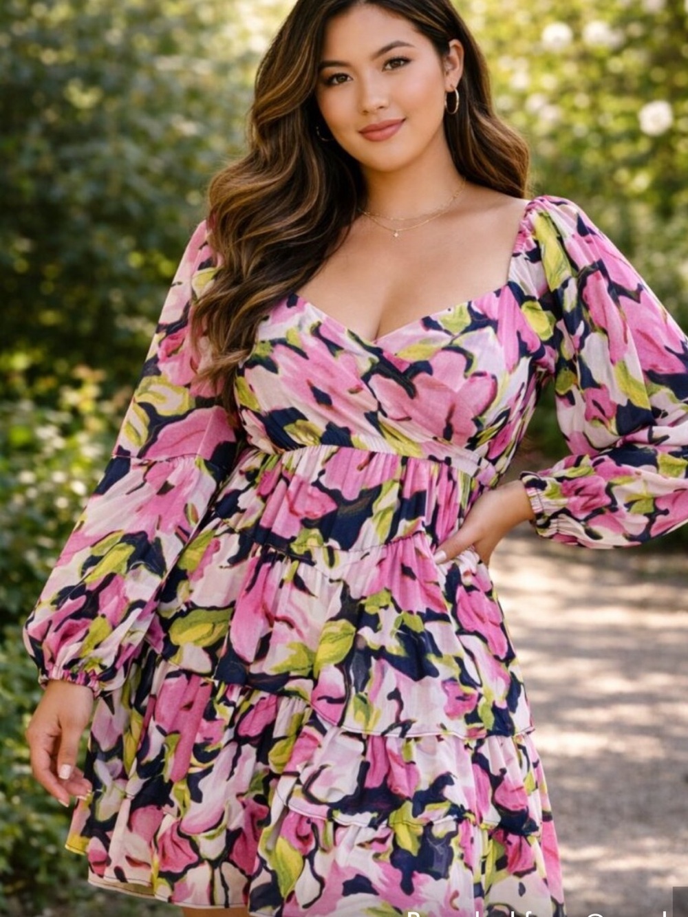 Abercrombie & Fitch Long-Sleeve Ruffle Tiered Mini Dress Navy Pink boho